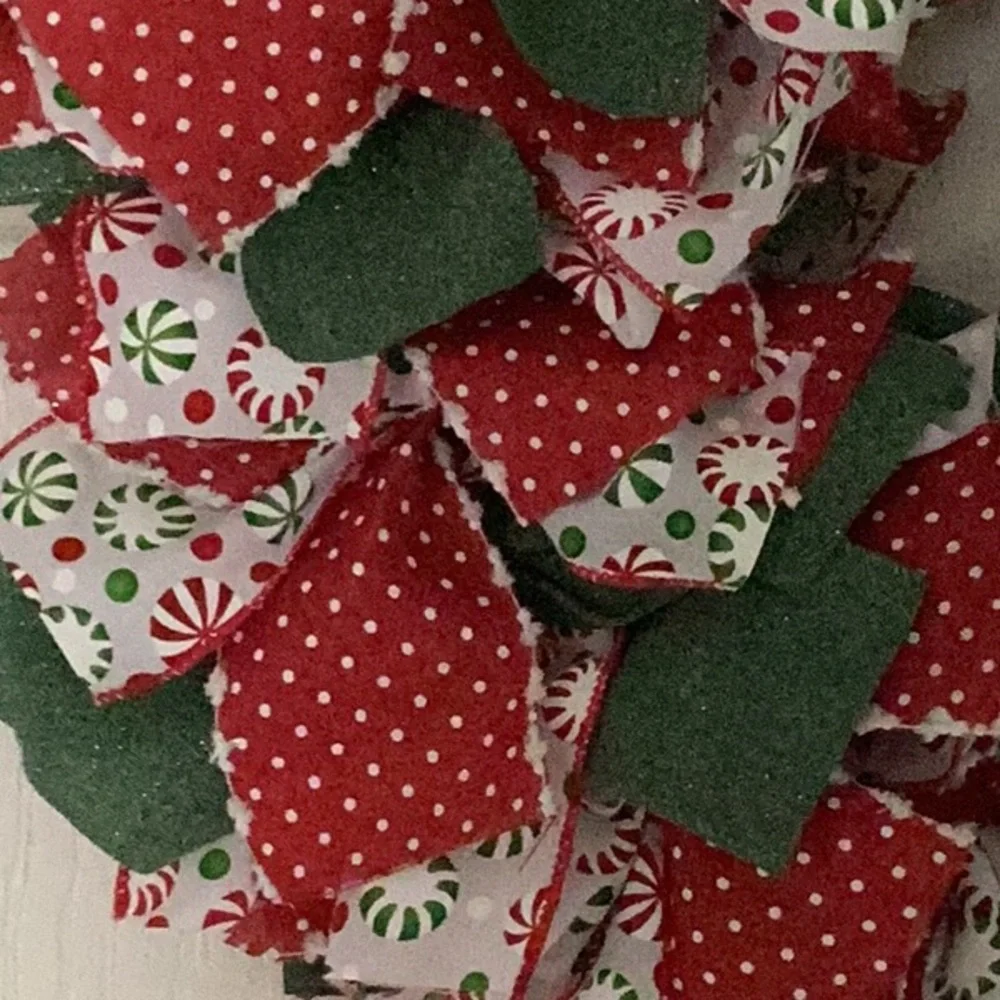 HANDMADE Christmas Holiday Wreath Red Green Peppermint 16”